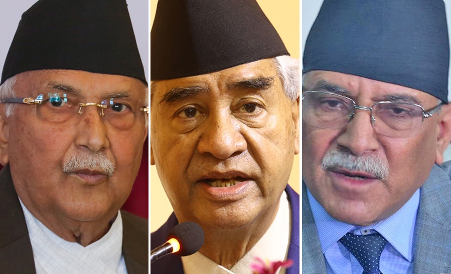 प्रचण्ड, देउवा र ओलीबीच सिंहदरबारमा भेटवार्ता